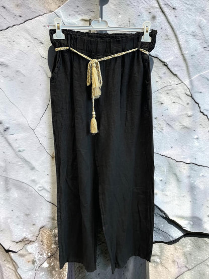 Lange Leinenhose mit elastischem Gummibund