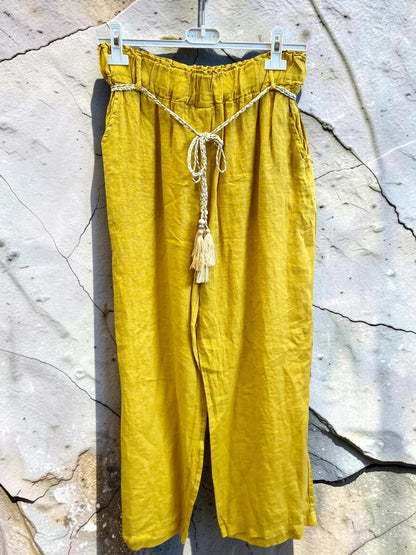 Lange Leinenhose mit elastischem Gummibund