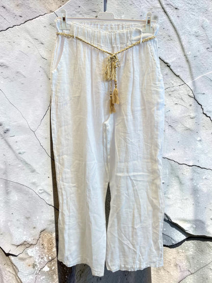 Lange Leinenhose mit elastischem Gummibund