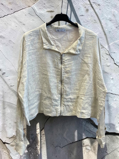 Kurze Leinenweste langarm mit Zippverschluss - oversized