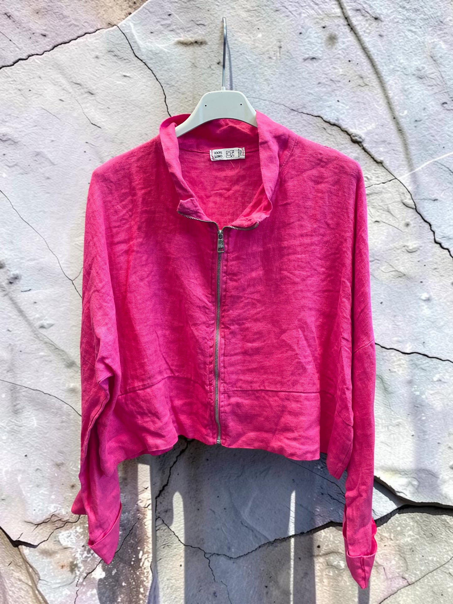 Kurze Leinenweste langarm mit Zippverschluss - oversized