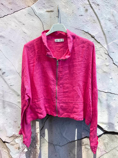 Kurze Leinenweste langarm mit Zippverschluss - oversized