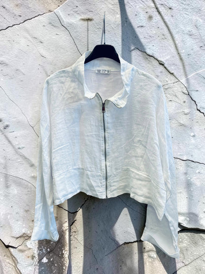 Kurze Leinenweste langarm mit Zippverschluss - oversized