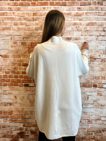 Oversize Longshirt mit Stehkragen - Beige