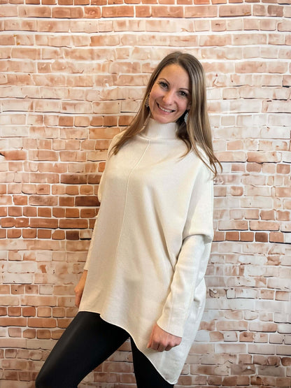 Oversize Longshirt mit Stehkragen - Beige