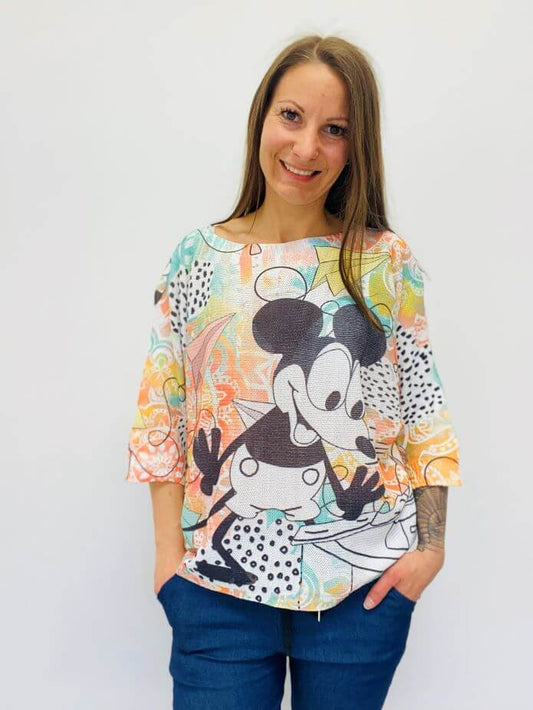 Netzshirt mit buntem Mickey Mouse Motiv