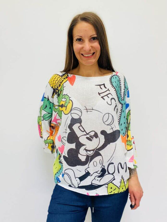 Netzshirt mit Mickey Mouse-Kaktus Motiv