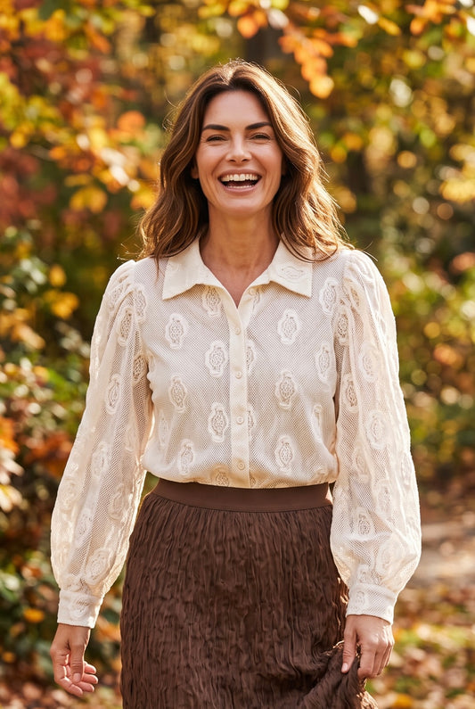 Netzbluse Netzhemd mit Blumenmuster
