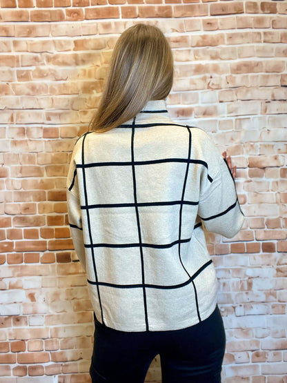 Karierter Stehkragenpullover - kurzarm