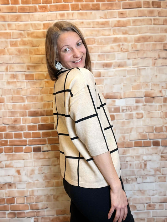 Karierter Stehkragenpullover - kurzarm