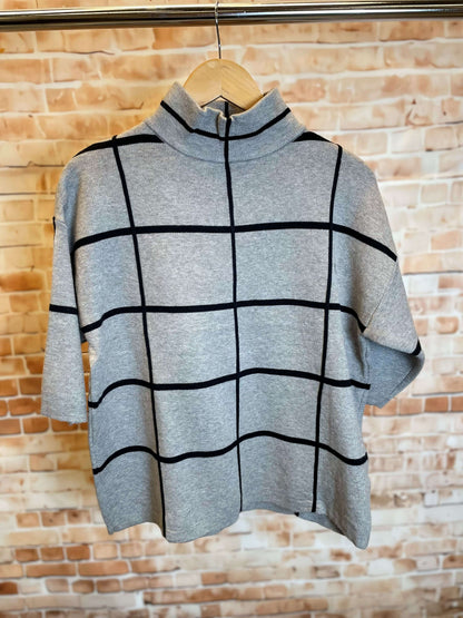 Karierter Stehkragenpullover - kurzarm