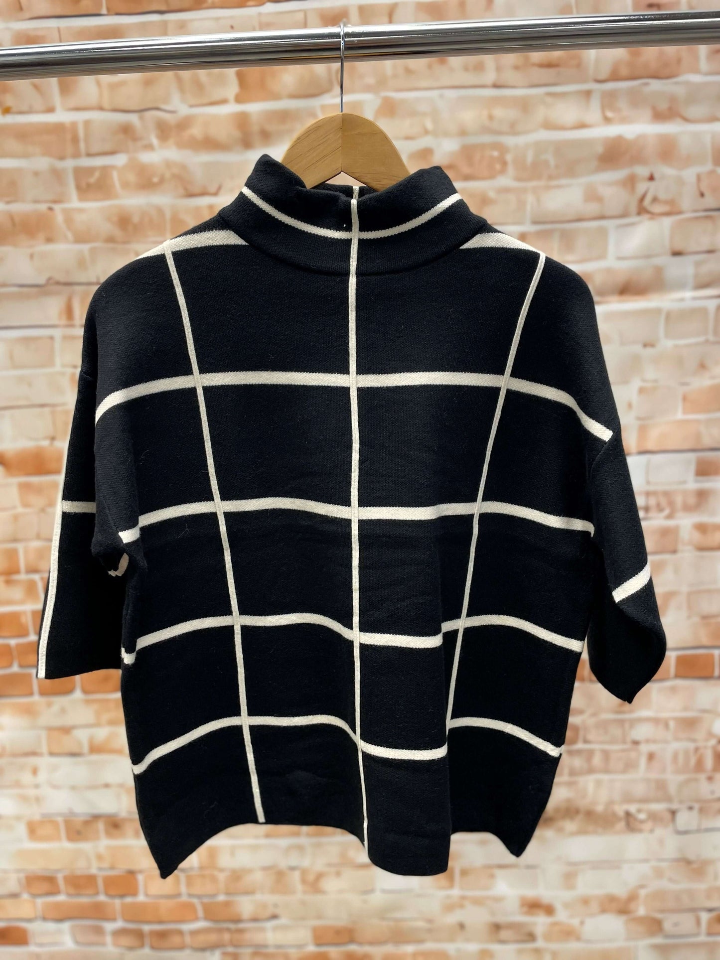 Karierter Stehkragenpullover - kurzarm