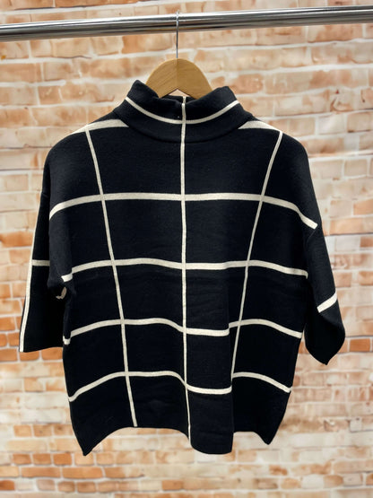 Karierter Stehkragenpullover - kurzarm