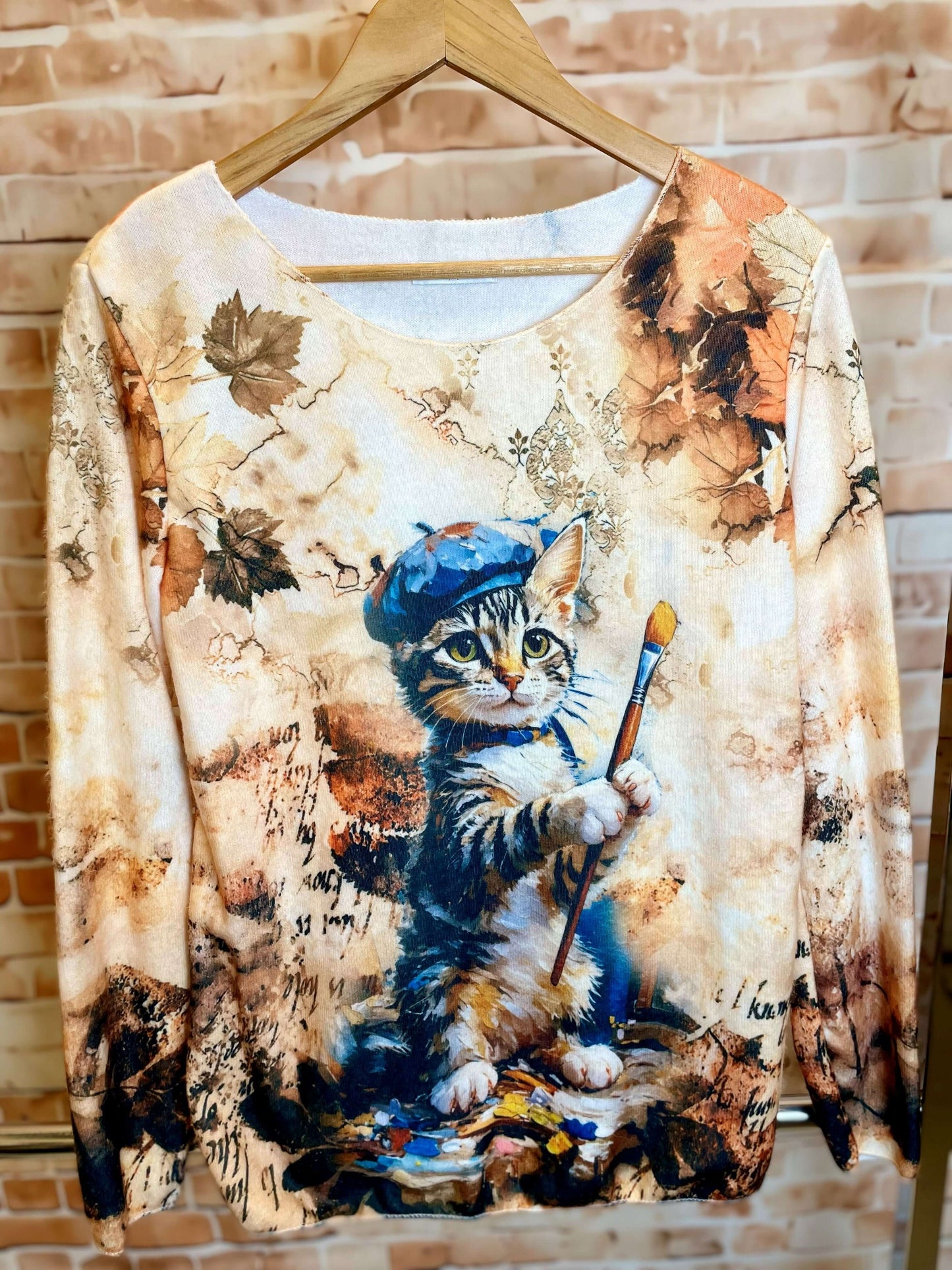 Weiches Langarmshirt/Pullover mit Katzenmotiv - verschiedene Modelle