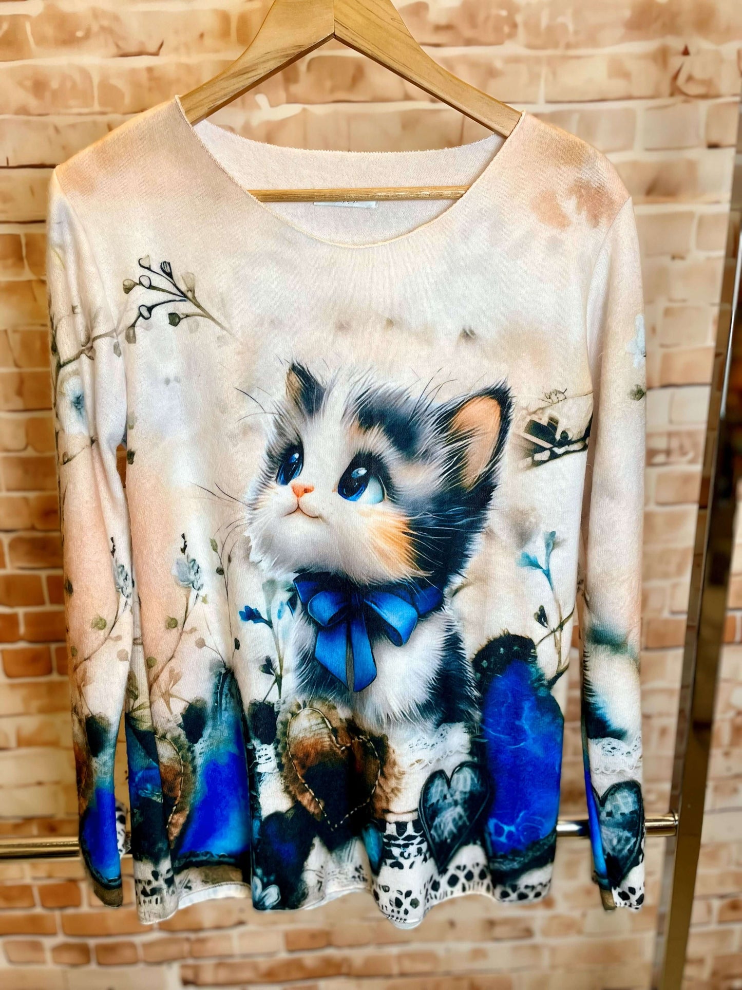 Weiches Langarmshirt/Pullover mit Katzenmotiv - verschiedene Modelle
