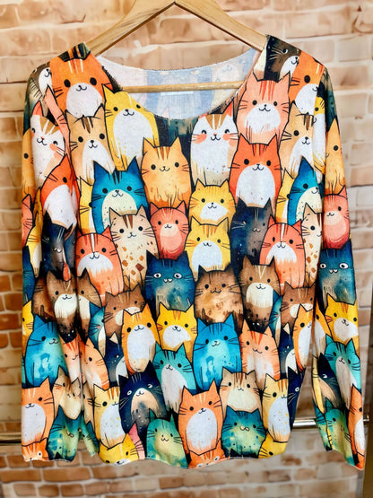 Weiches Langarmshirt/Pullover mit Katzenmotiv - verschiedene Modelle