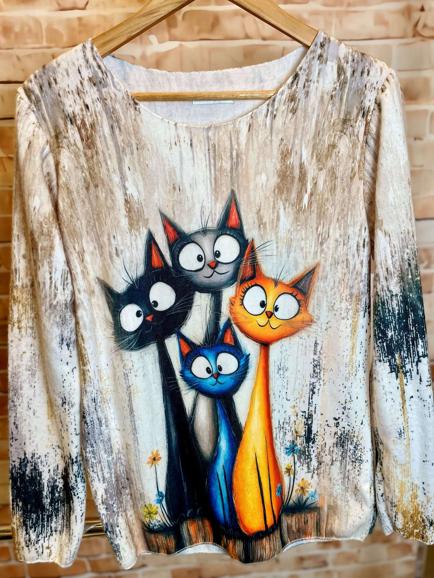 Weiches Langarmshirt/Pullover mit Katzenmotiv - verschiedene Modelle