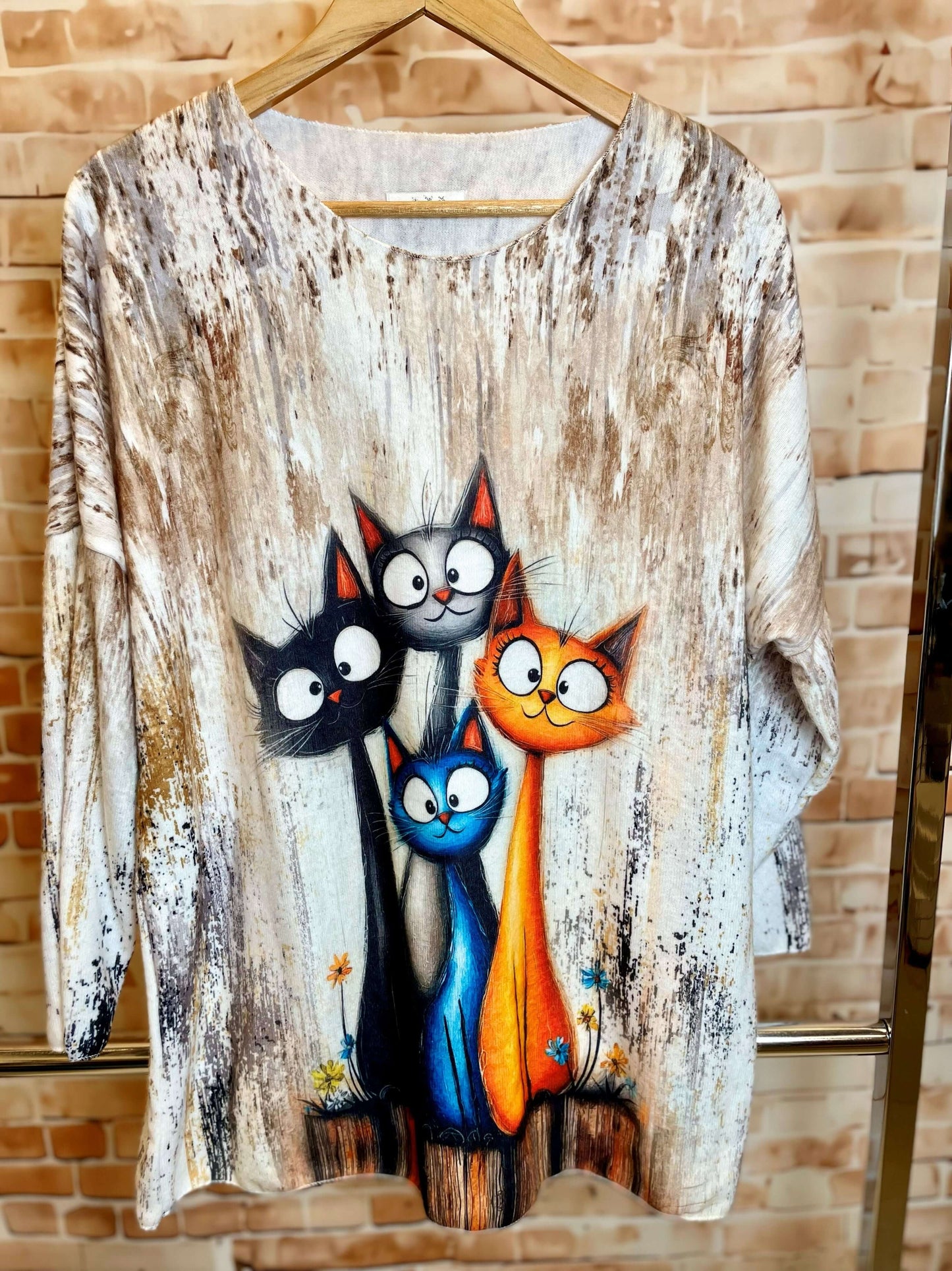 Weiches Langarmshirt/Pullover mit Katzenmotiv - verschiedene Modelle