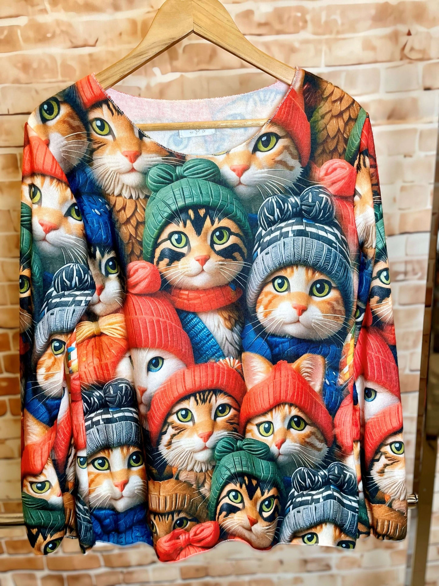 Weiches Langarmshirt/Pullover mit Katzenmotiv - verschiedene Modelle