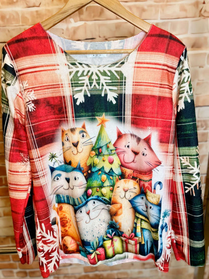 Weiches Langarmshirt/Pullover mit Katzenmotiv - verschiedene Modelle