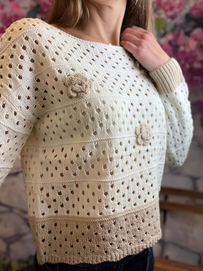 Kurzer Netzpullover mit Blumen