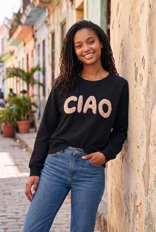 Schwarzer Pullover "Ciao"