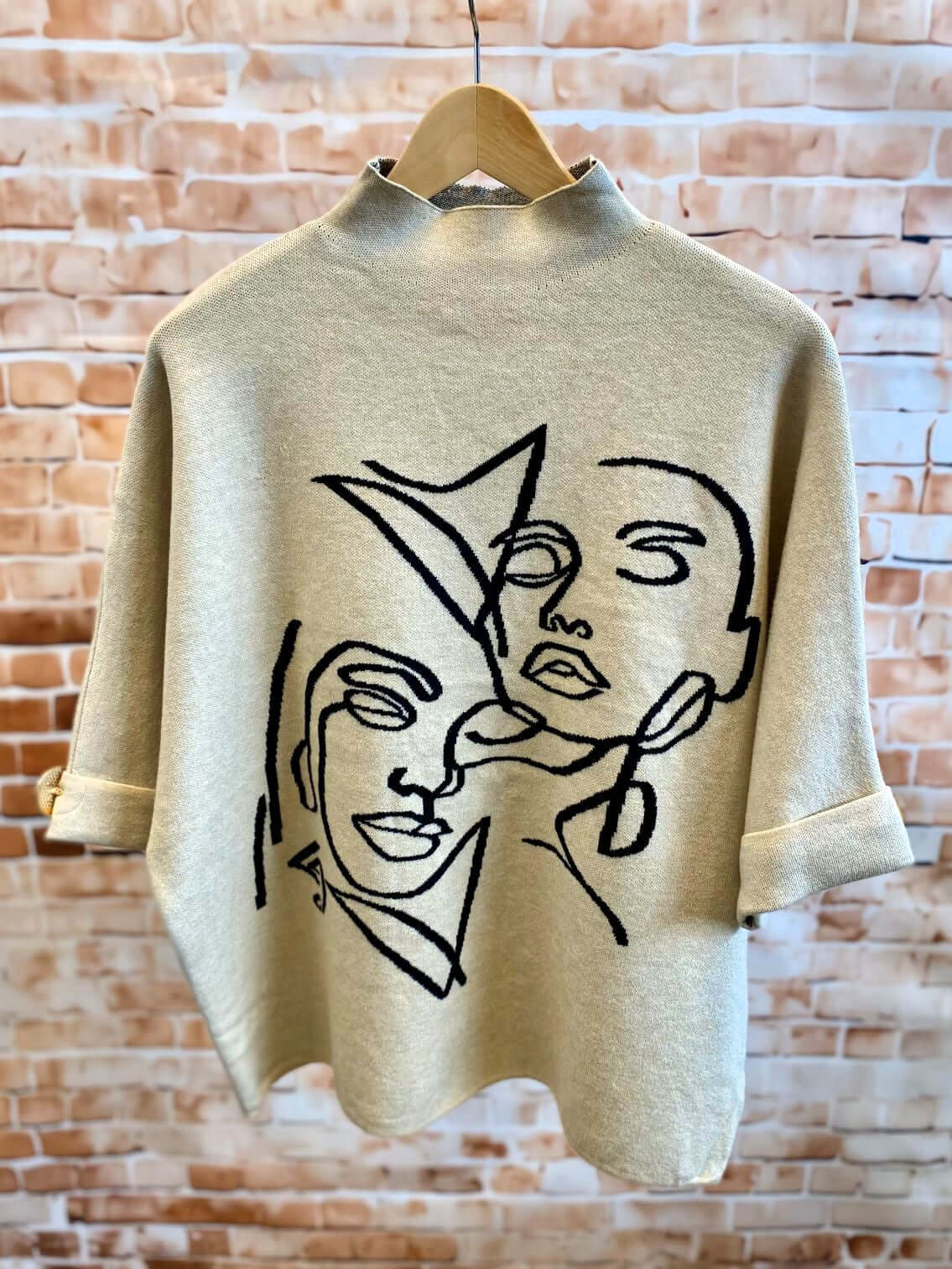 Pullover mit Stehkragen und 3/4-Arm - dickerer Stoff