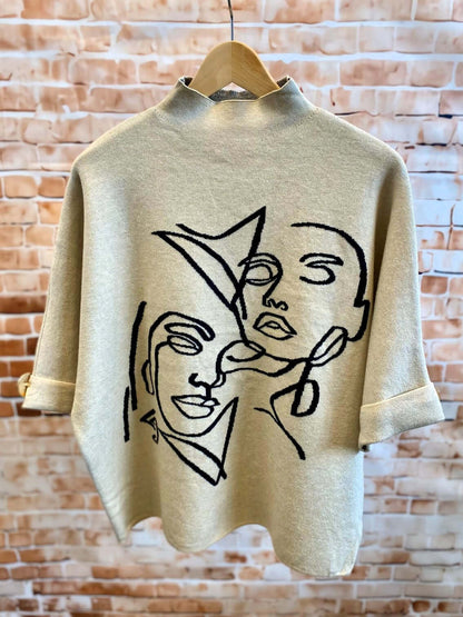 Pullover mit Stehkragen und 3/4-Arm - dickerer Stoff