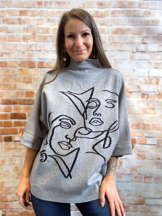 Pullover mit Stehkragen und 3/4-Arm - dickerer Stoff