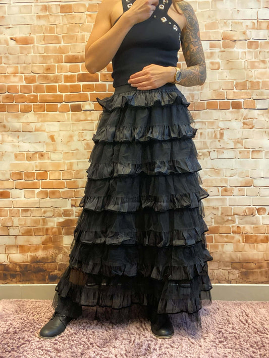 Schwarzer langer Tüllrock - Glänzend