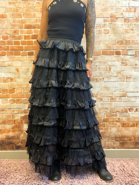 Schwarzer langer Tüllrock - Glänzend