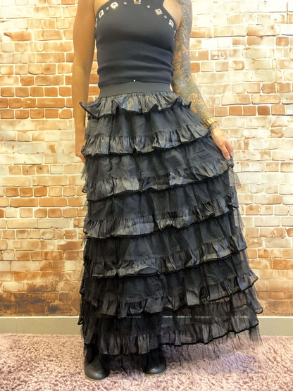 Schwarzer langer Tüllrock - Glänzend
