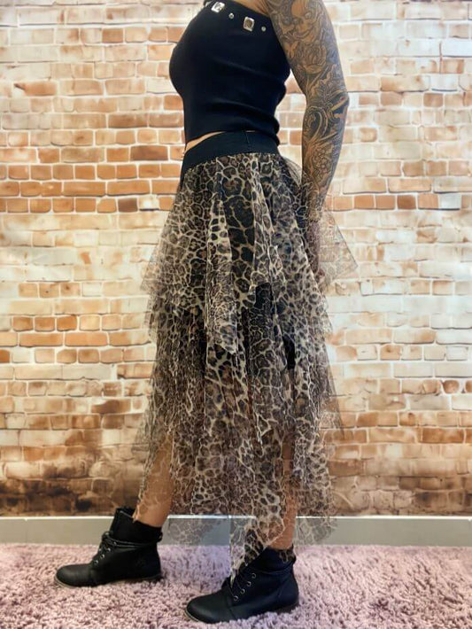 Mesh-Rock im braunen Leo-Animalprint