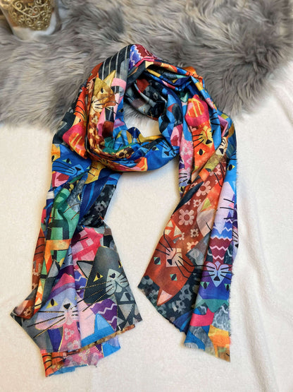 Bunter Katzenschal - Schal mit Katzen