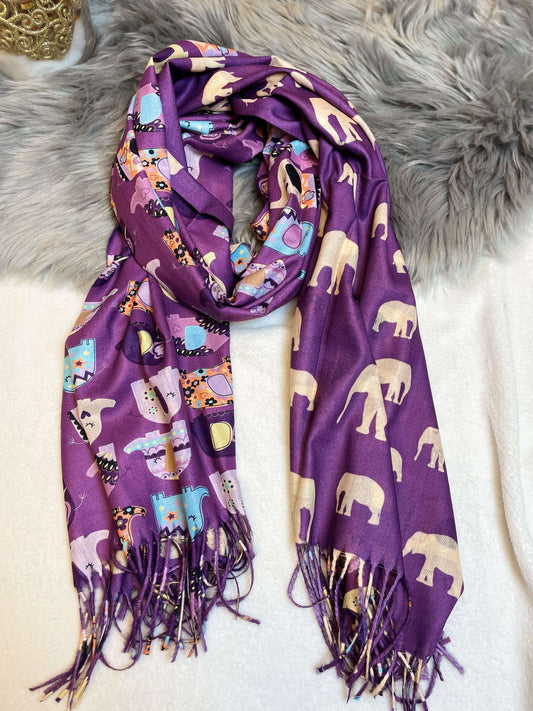 Bunter Schal mit Elefanten-Motiv