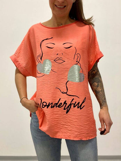 Großes Kurzarmshirt mit Gesichtsmotiv
