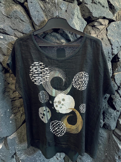 Kurzarmshirt aus Leinen mit Aufdruck
