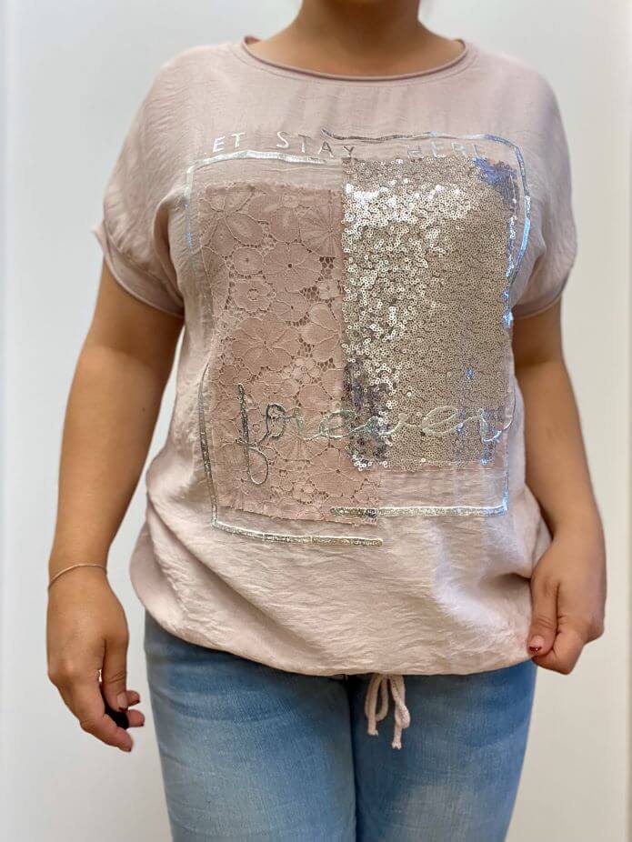 Angenehmes kurzarm T-Shirt mit Pailletten