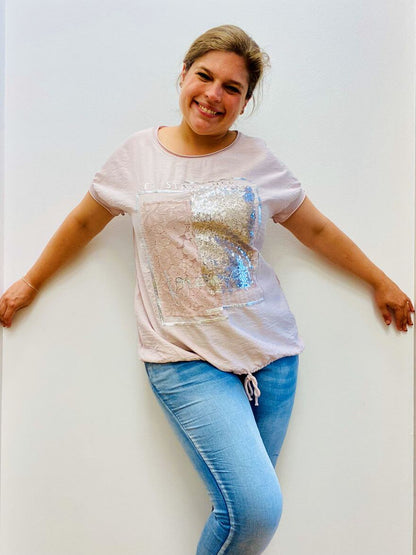 Angenehmes kurzarm T-Shirt mit Pailletten