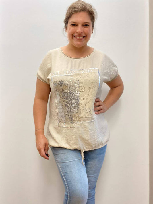 Angenehmes kurzarm T-Shirt mit Pailletten