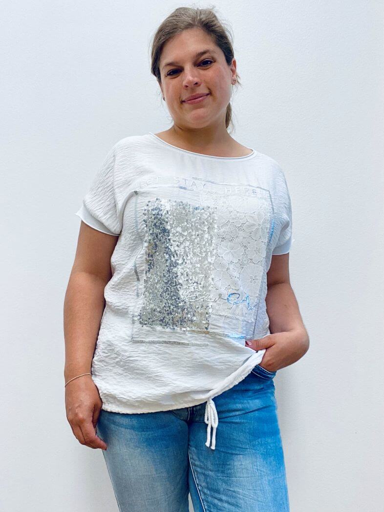 Angenehmes kurzarm T-Shirt mit Pailletten