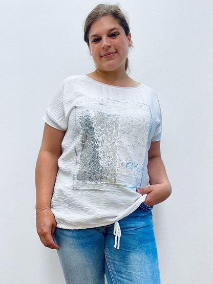 Angenehmes kurzarm T-Shirt mit Pailletten