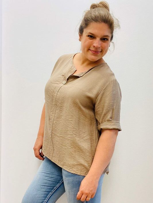 Viskoseshirt mit 3/4-Arm und V-Ausschnitt