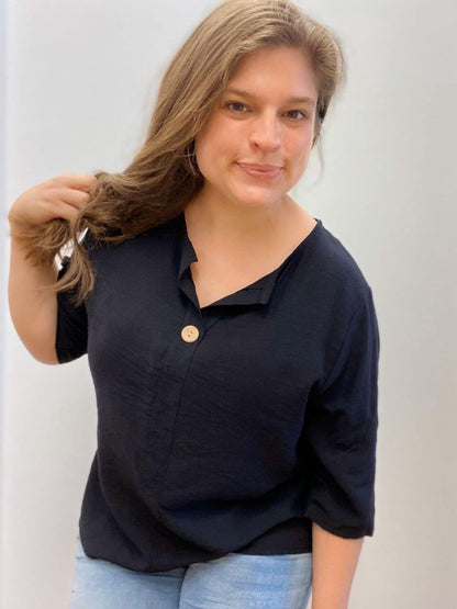 Viskoseshirt mit 3/4-Arm und V-Ausschnitt