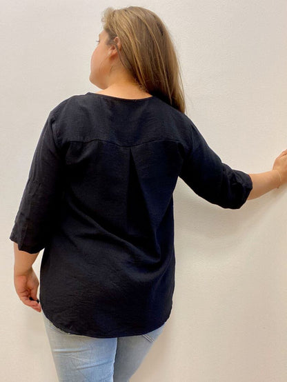 Viskoseshirt mit 3/4-Arm und V-Ausschnitt