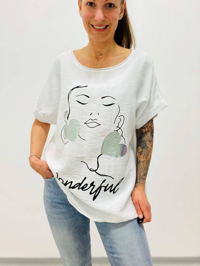 Großes Kurzarmshirt mit Gesichtsmotiv