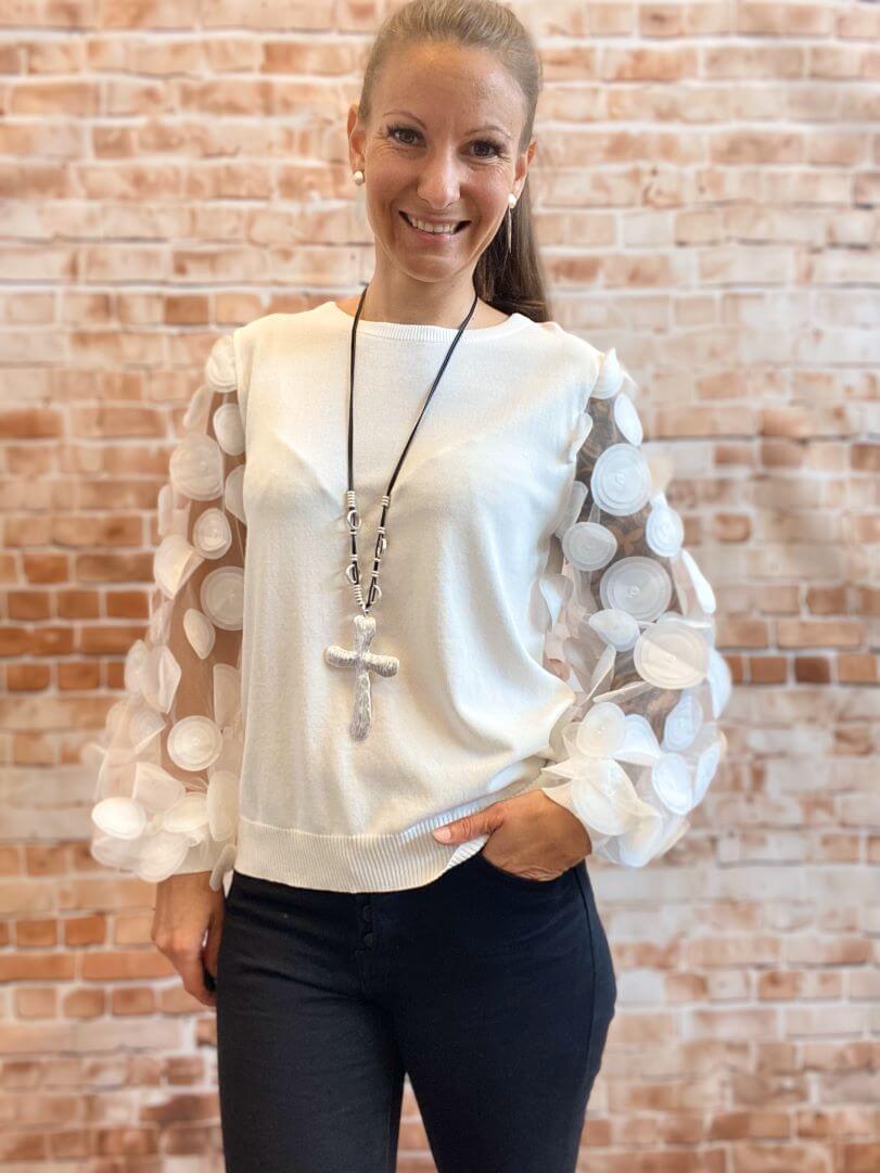 Langarmshirt mit transparenten Ärmeln und runden Aufnähern
