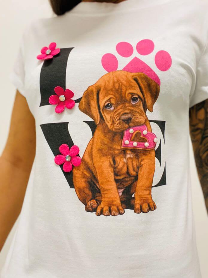 Kurzarmshirt in Weiß mit Hundemotiv