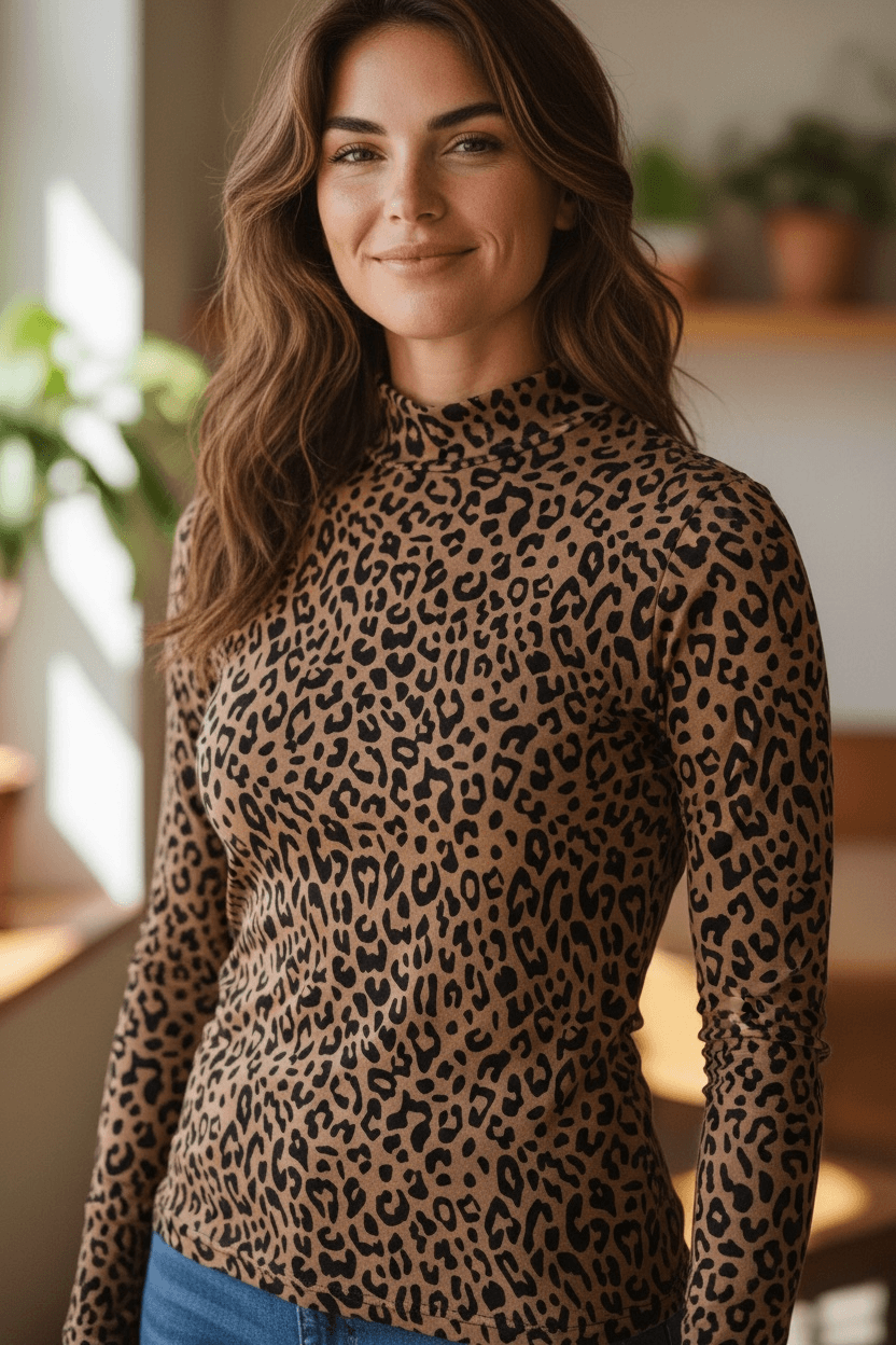 Netzshirt Langarmshirt mit Leopardenmuster