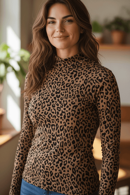 Netzshirt Langarmshirt mit Leopardenmuster
